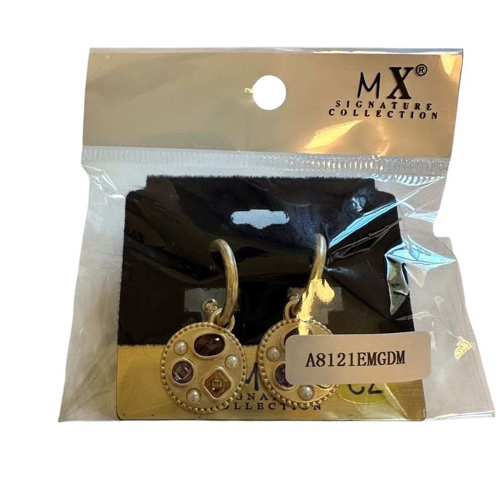 MX Signature Collection Gold Tone Hoop Circle Charm CZ Earrings New